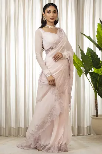 Pink nikaza saree set