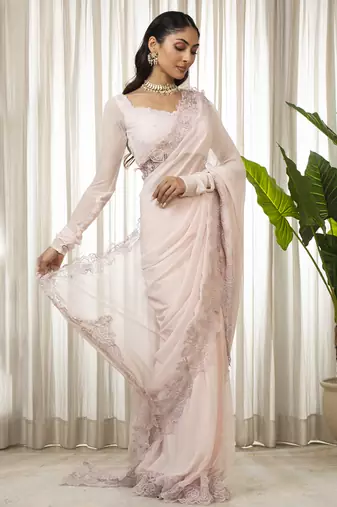 Pink nikaza saree set