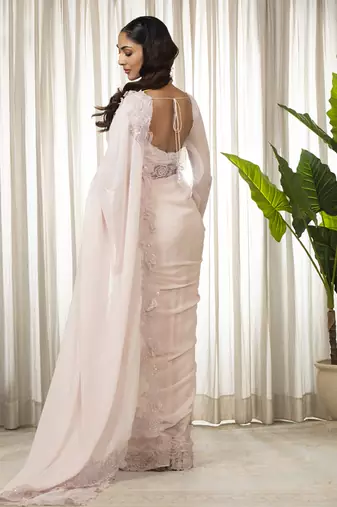 Pink nikaza saree set
