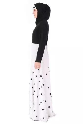 Black Crepe Printed Polka Dot Abaya Dress