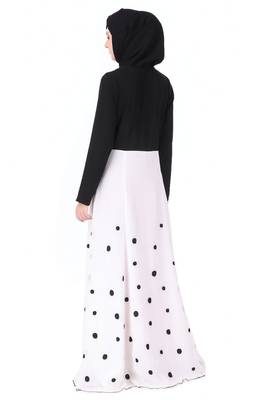 Black Crepe Printed Polka Dot Abaya Dress 3