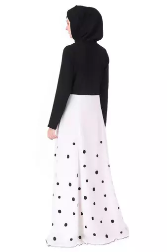 Black Crepe Printed Polka Dot Abaya Dress