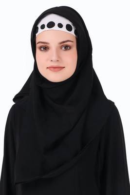 Black Crepe Printed Polka Dot Abaya Dress 4