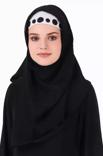 Black Crepe Printed Polka Dot Abaya Dress