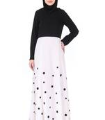 Black Crepe Printed Polka Dot Abaya Dress