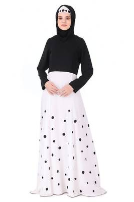 Black Crepe Printed Polka Dot Abaya Dress 5