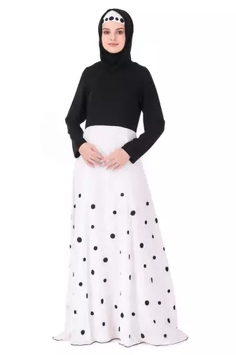 Black Crepe Printed Polka Dot Abaya Dress