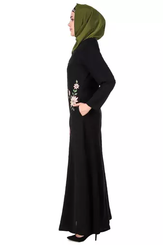 Floral embroidery nida flared abaya