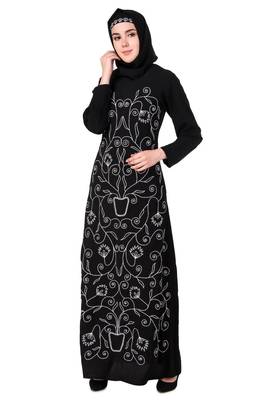 Front floral embroidered a-line abaya 1