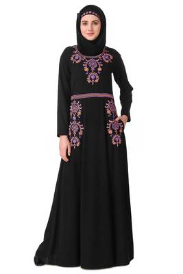 Intricate floral hand embroidered anarkali abaya 1