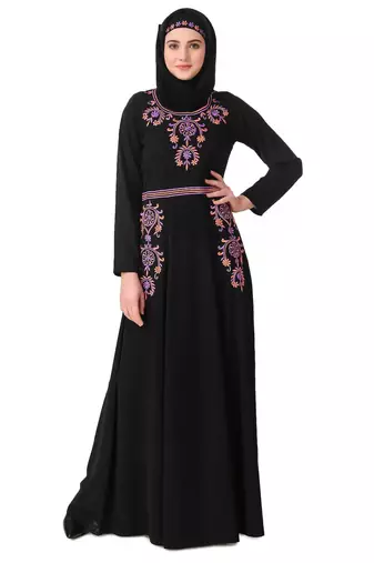 Intricate floral hand embroidered anarkali abaya