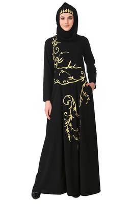 Single color floral embroidery anarkali abaya 3