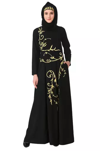Single color floral embroidery anarkali abaya