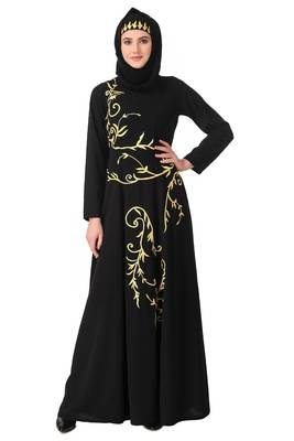 Single color floral embroidery anarkali abaya 1