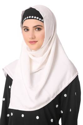 Embroidered polka dot a-line abaya 2