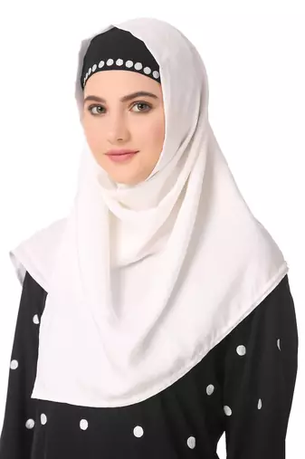 Embroidered polka dot a-line abaya