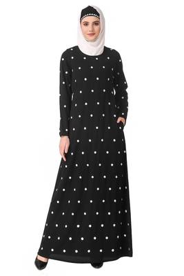 Embroidered polka dot a-line abaya 1