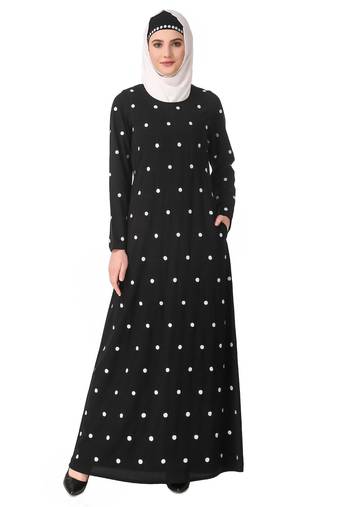 Embroidered polka dot a-line abaya