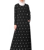 Embroidered polka dot a-line abaya