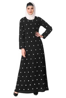 Embroidered polka dot a-line abaya 3