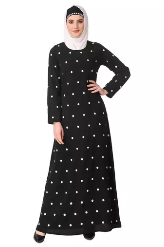 Embroidered polka dot a-line abaya