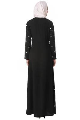 Embroidered polka dot a-line abaya 4
