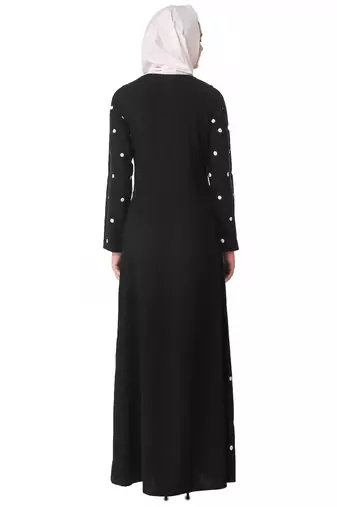 Embroidered polka dot a-line abaya