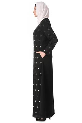 Embroidered polka dot a-line abaya 5