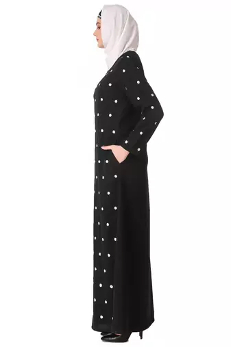 Embroidered polka dot a-line abaya