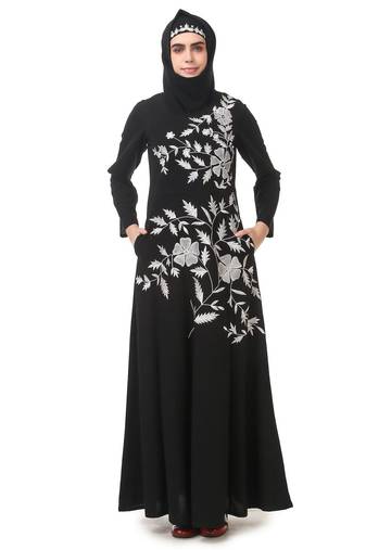 Contrast embroidery heavily flared abaya