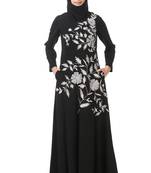 Contrast embroidery heavily flared abaya