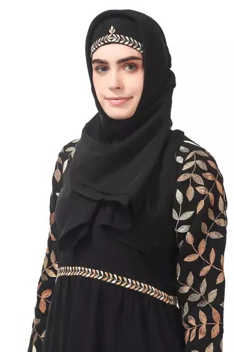 Metallic leaf embellished nida abaya