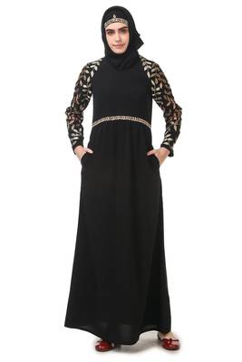 Metallic leaf embellished nida abaya 1