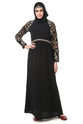 Metallic leaf embellished nida abaya 4
