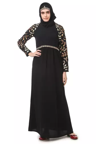 Metallic leaf embellished nida abaya
