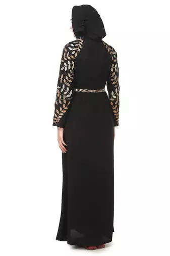 Metallic leaf embellished nida abaya