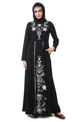 Fancy white on black embroidery anarkali abaya 1