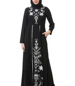 Fancy white on black embroidery anarkali abaya