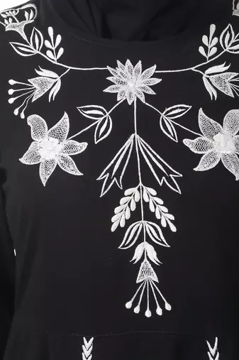 Fancy white on black embroidery anarkali abaya