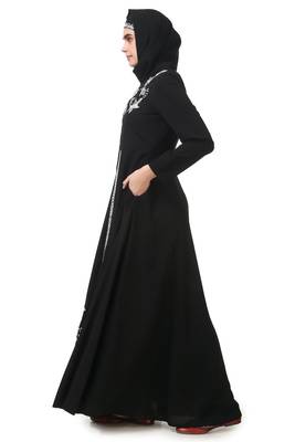 Fancy white on black embroidery anarkali abaya 4