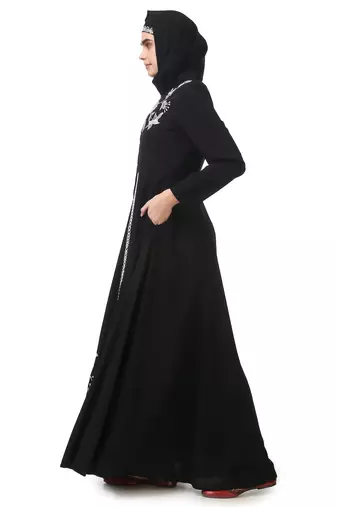 Fancy white on black embroidery anarkali abaya
