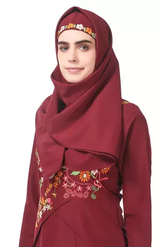 Floral asymmetric hem semi circular abaya
