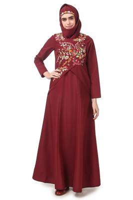 Floral asymmetric hem semi circular abaya 1
