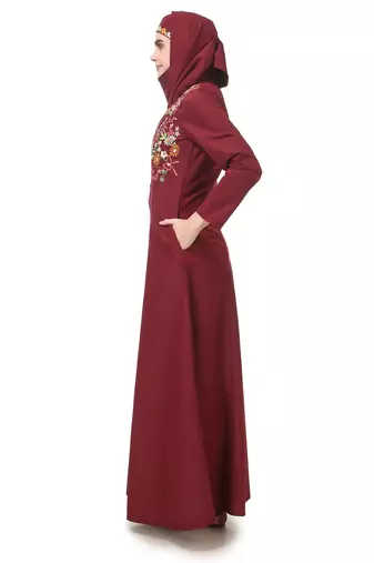 Floral asymmetric hem semi circular abaya