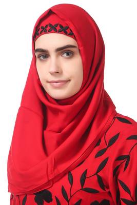 Black floral embroidery red rayon abaya 2