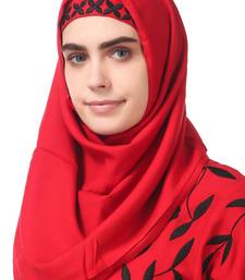 Black floral embroidery red rayon abaya