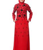 Black floral embroidery red rayon abaya