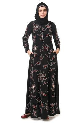 All over floral embroidered semi circular abaya 1
