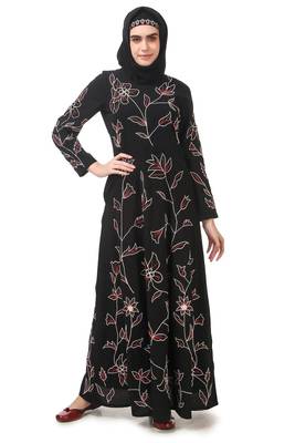 All over floral embroidered semi circular abaya 4