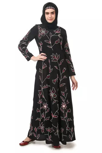 All over floral embroidered semi circular abaya